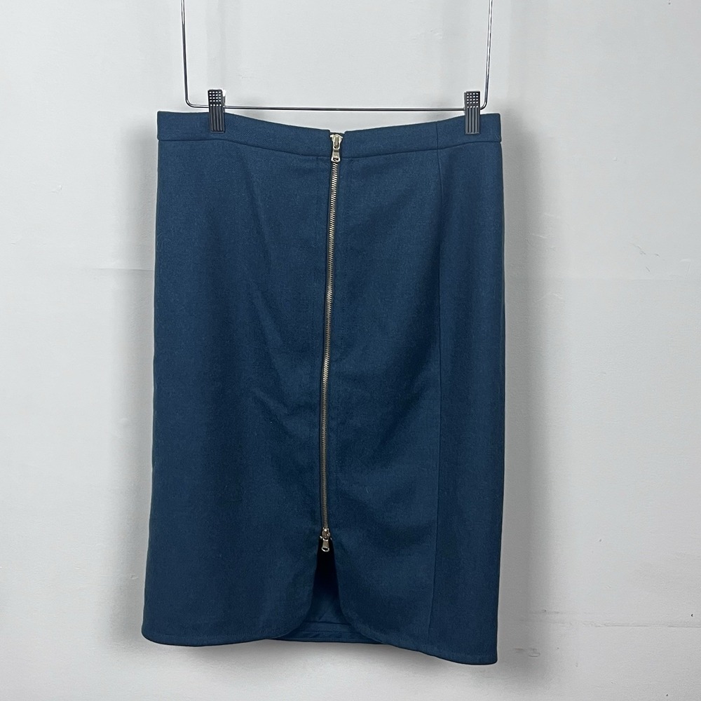 J.Crew Womens Teal Blue 100% Wool Front‎ Zip Pencil Skirt Size 10 RN77388